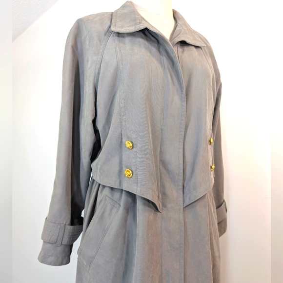 Vintage Fleet Street neutral slouchy draped trench coat W gold buttons. 10P - Picture 3 of 15